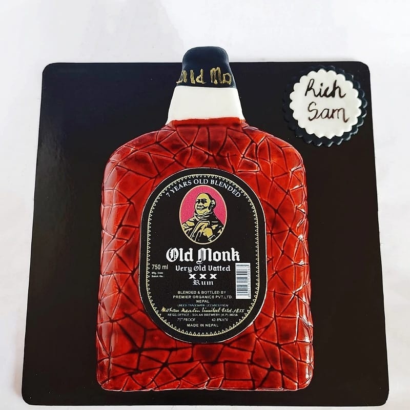 Old Monk Bottle Theme Cake