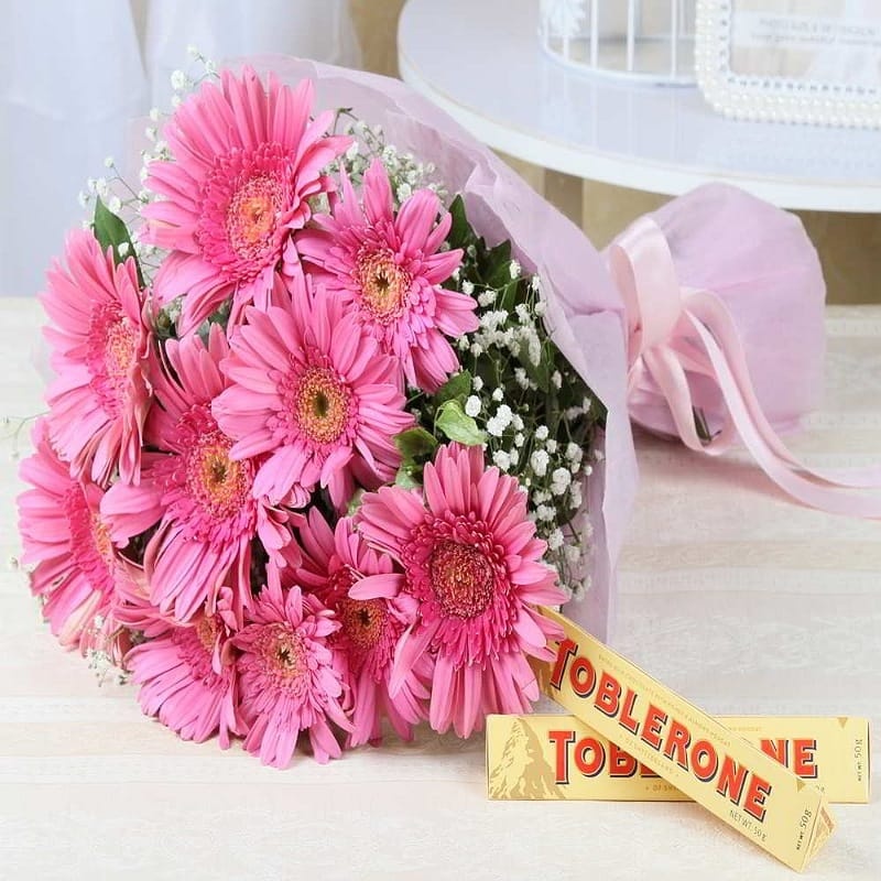 Pink Gerberas With Toblerone