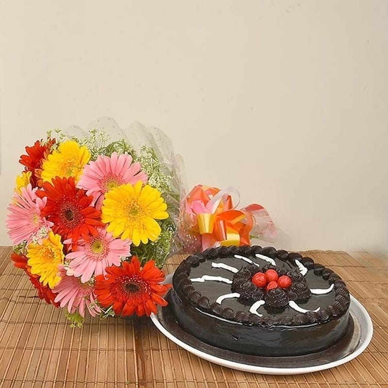 Gerberas N Truffle Cake