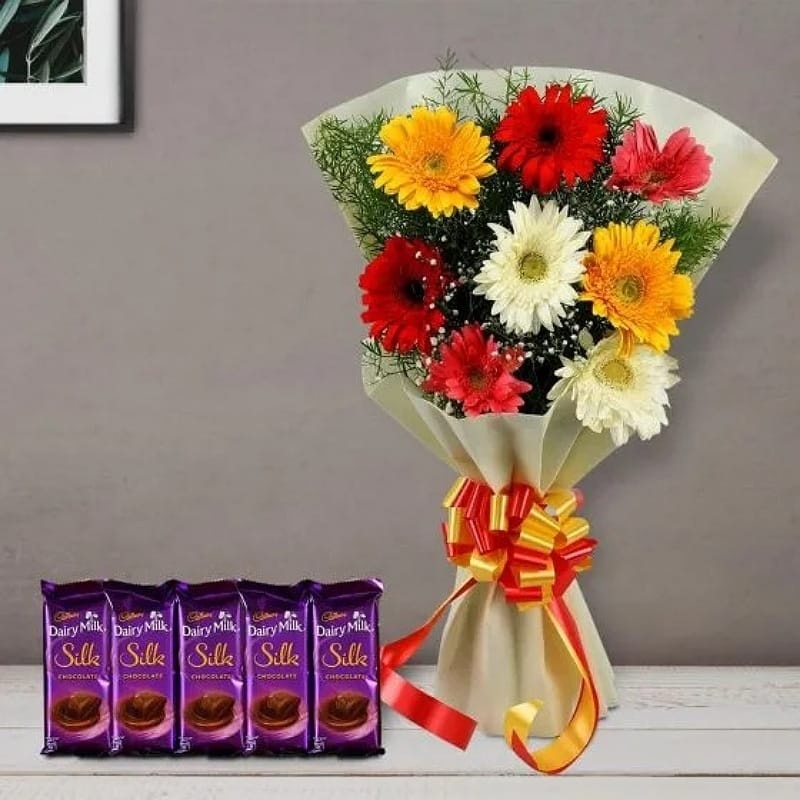 Mixed Gerberas With Silk Chocolates