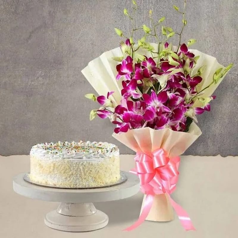 Purple Orchids With Vanilla Cake