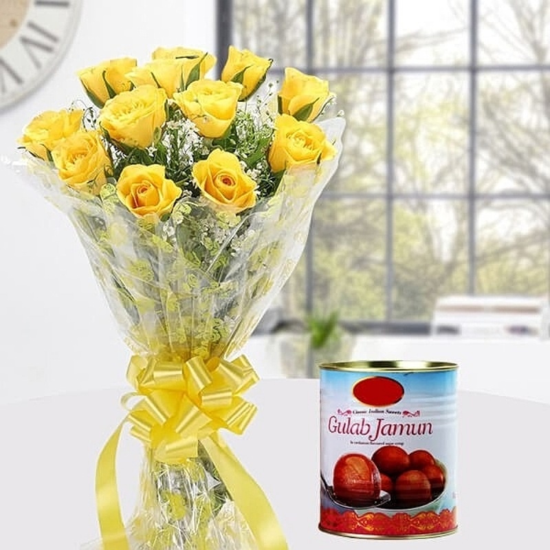 Yellow Roses N Gulab Jamun