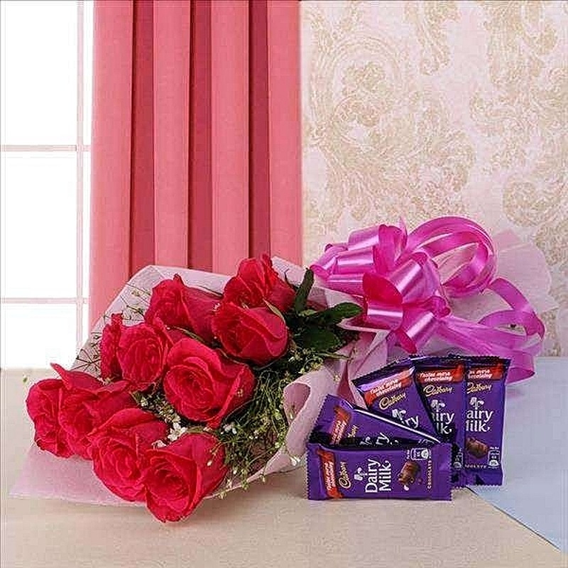 Hot Pink Roses N Dairy Milk